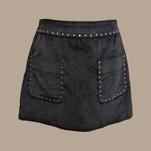 Retro Black Velvet Studded Mini Skirt with Front Pockets by Abercrombie & Fitch